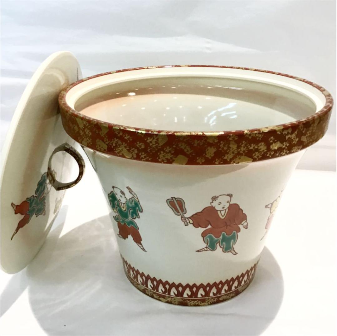 【茶道具】中村秋峰 仁清写末広唐子遊絵 水指