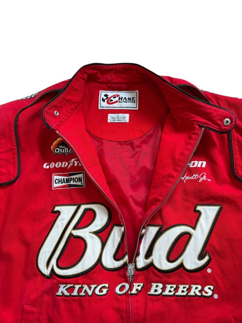 【人気デザイン】Budweiser × NASCAR レーシングジャケット 古着