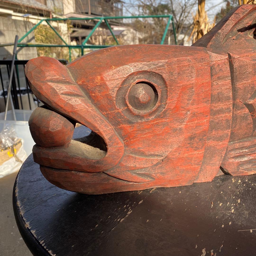 特大魚板　魚鼓　魚鐘　年代物　アンティーク　インテリア　幅83cm