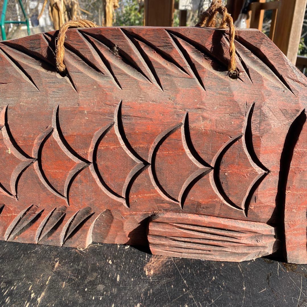 特大魚板　魚鼓　魚鐘　年代物　アンティーク　インテリア　幅83cm