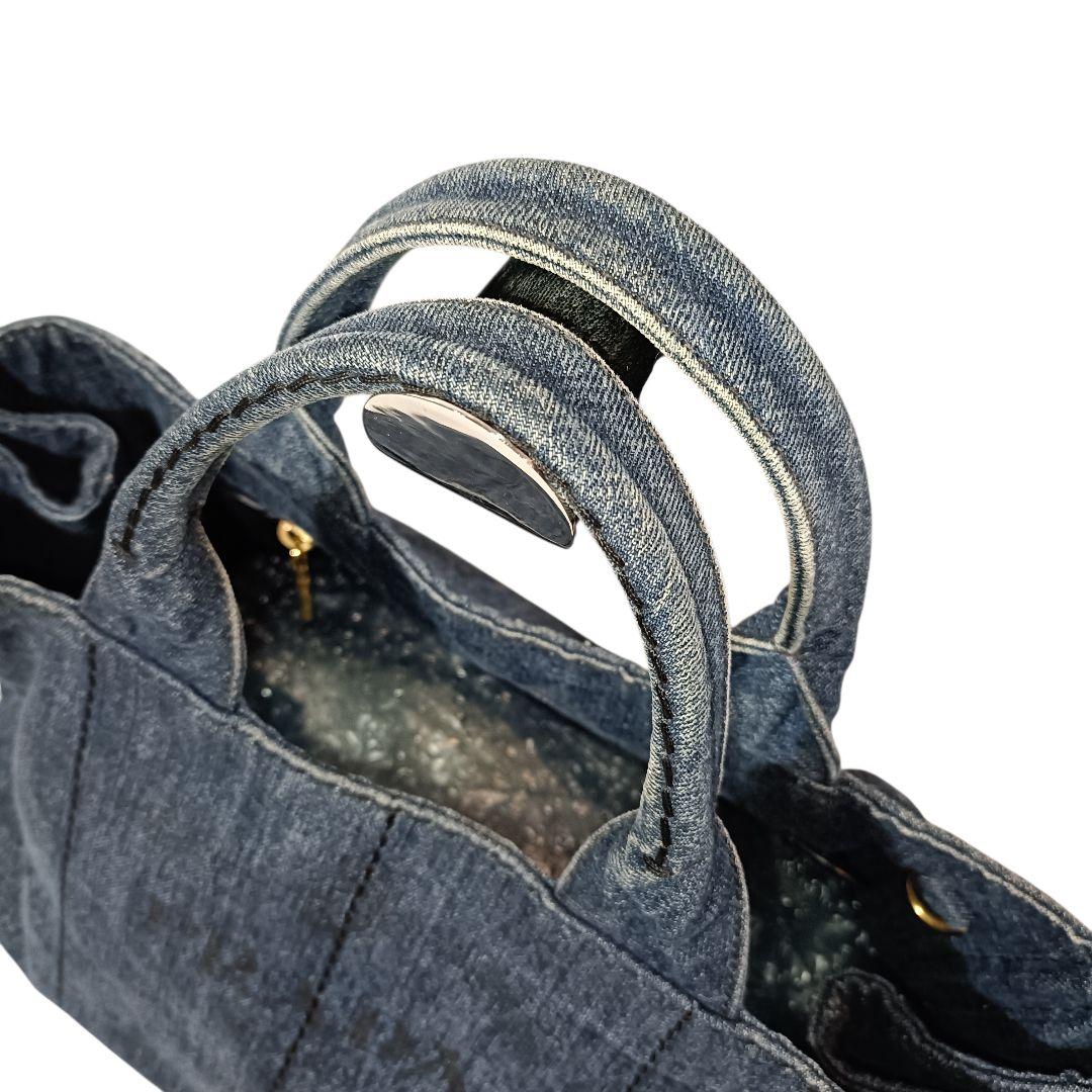 美品 正規品 PRADA プラダ ハンドバッグ カナパ デニム 三角ロゴ ブルー