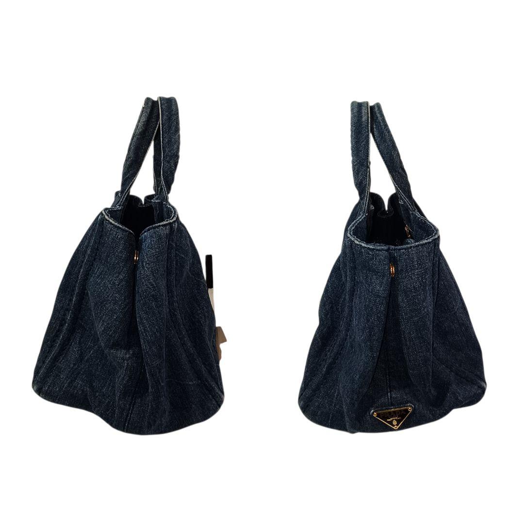 美品 正規品 PRADA プラダ ハンドバッグ カナパ デニム 三角ロゴ ブルー