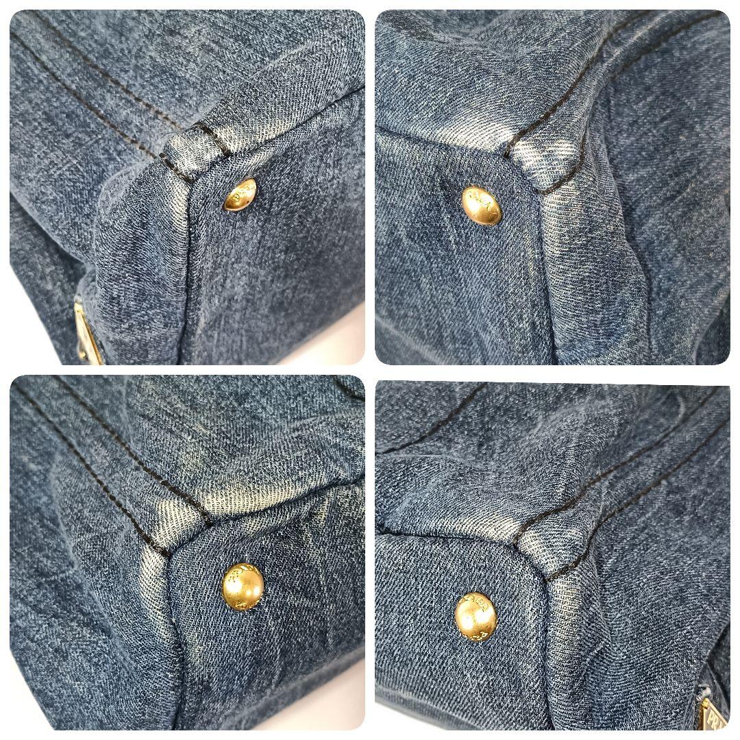 美品 正規品 PRADA プラダ ハンドバッグ カナパ デニム 三角ロゴ ブルー