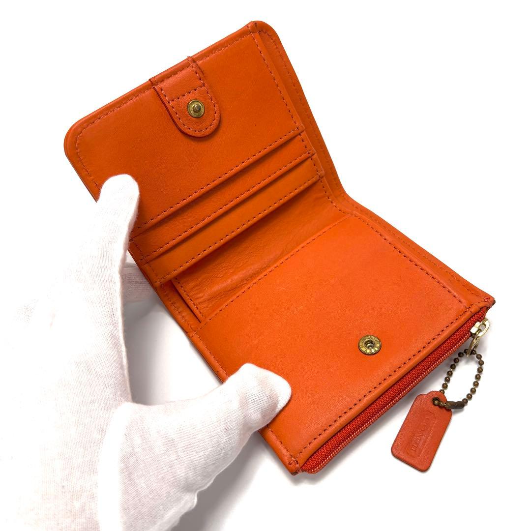 極希少　COACH　コーチ　２つ折り財布　コンパクト　グラブタンレザー　オレンジ