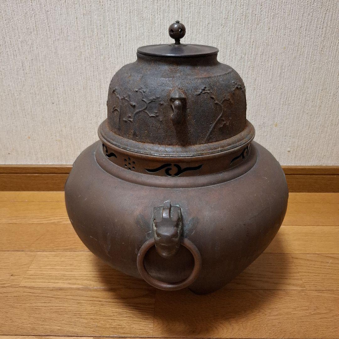 茶道具 鬼面風炉 唐銅 丸釜　箱なし
