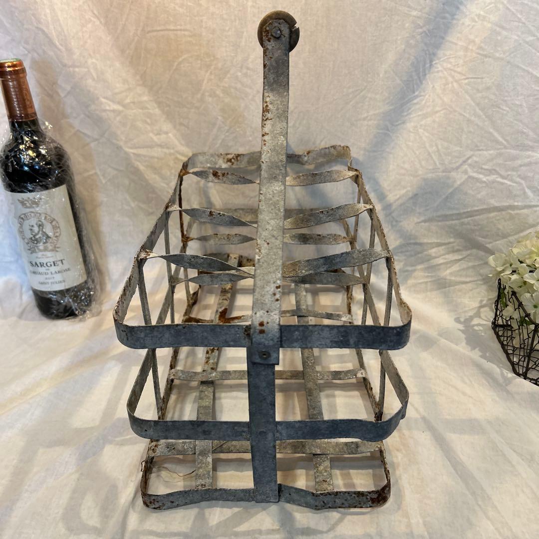 シャビー　フランスアンティーク ワインラック ワインキャリー8本 木製ハンドル