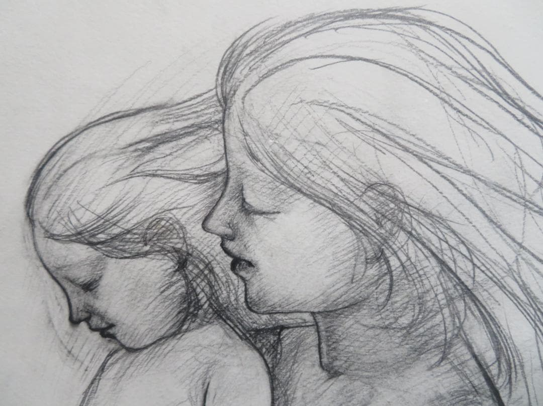 ◆かわいかずひこ 「母子像」　ドローイング　直筆◆