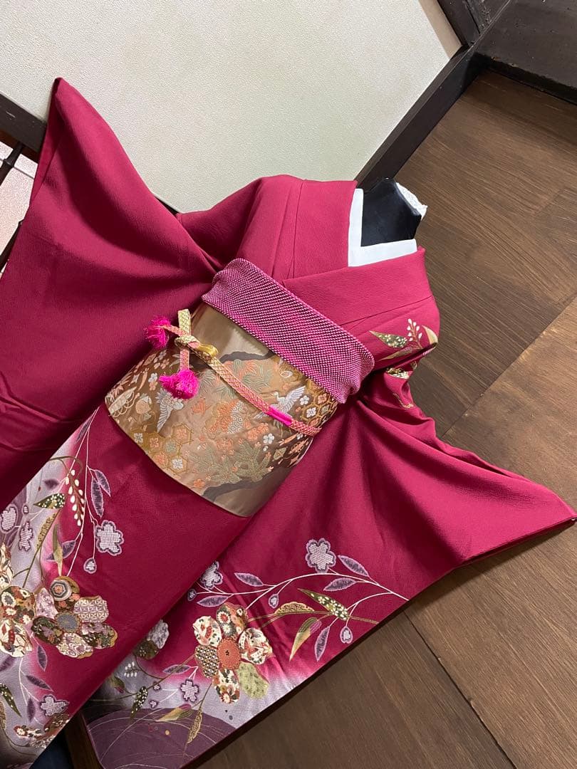 振袖 フルセット6点サイズM〜Ｌ刺繍　吉祥花蝶文　暈し染め　金糸　金彩　正絹