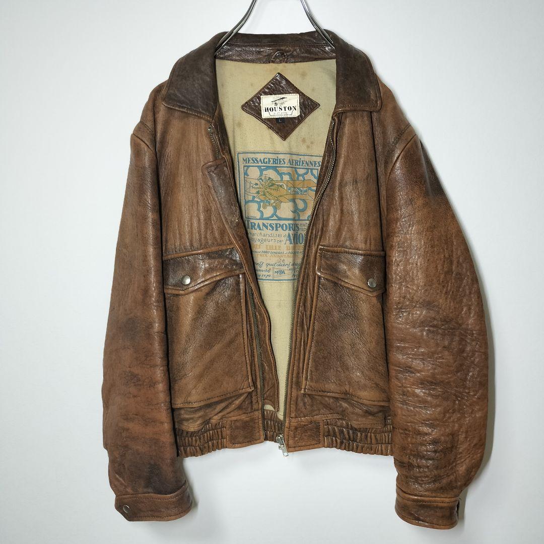 Houston ヒューストン ヴィンテージ フェード ラムレザー ジャケット L