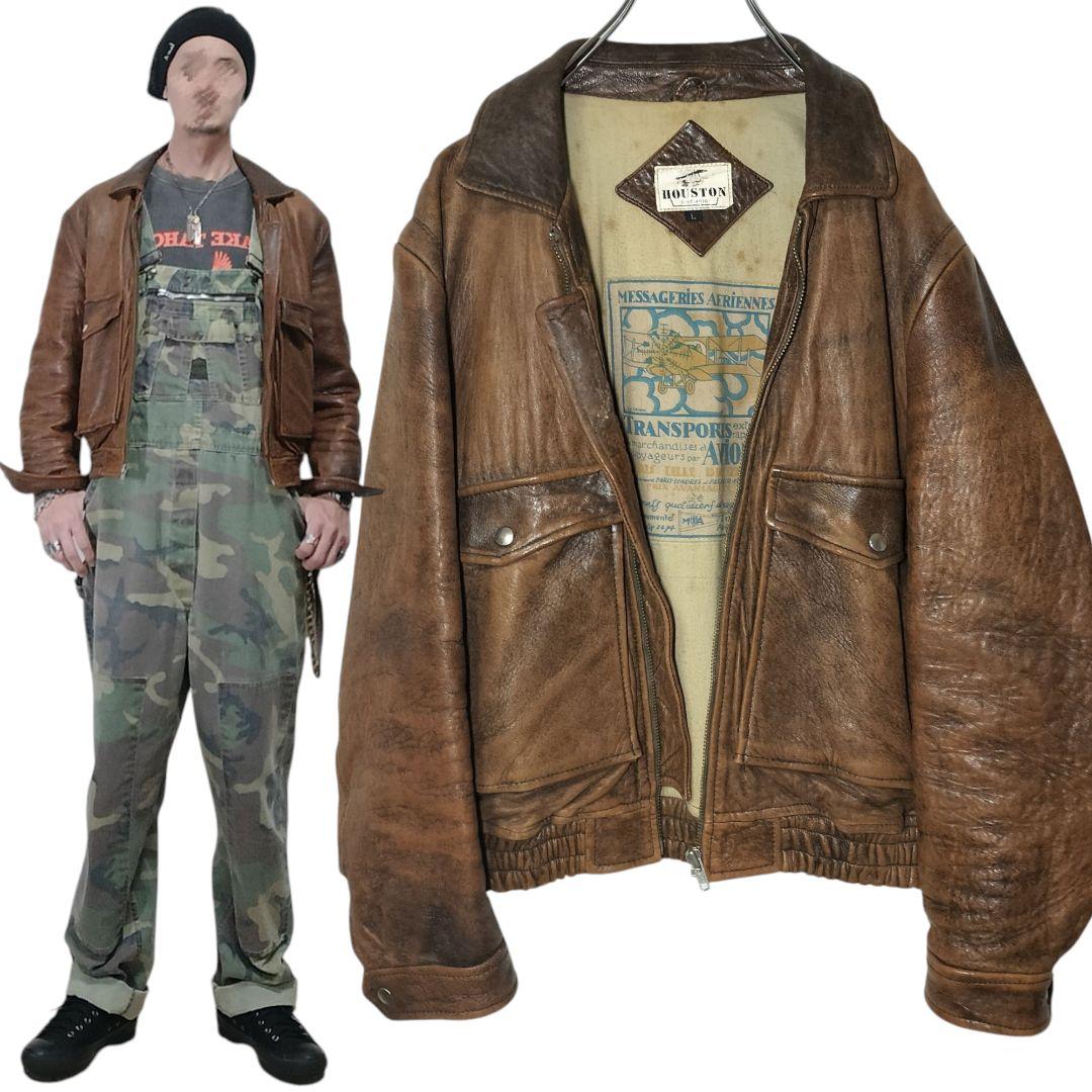 Houston ヒューストン ヴィンテージ フェード ラムレザー ジャケット L