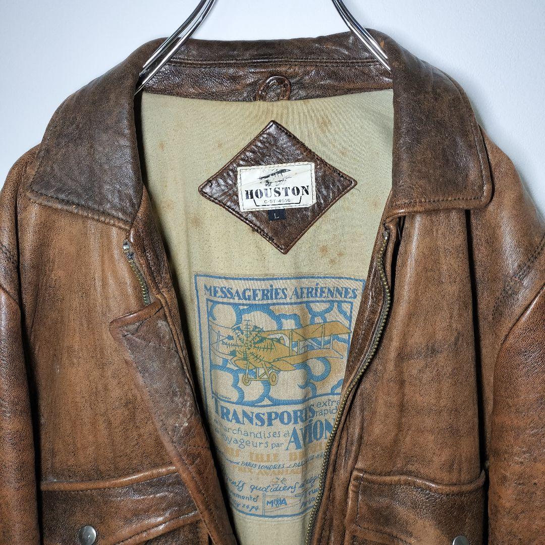Houston ヒューストン ヴィンテージ フェード ラムレザー ジャケット L