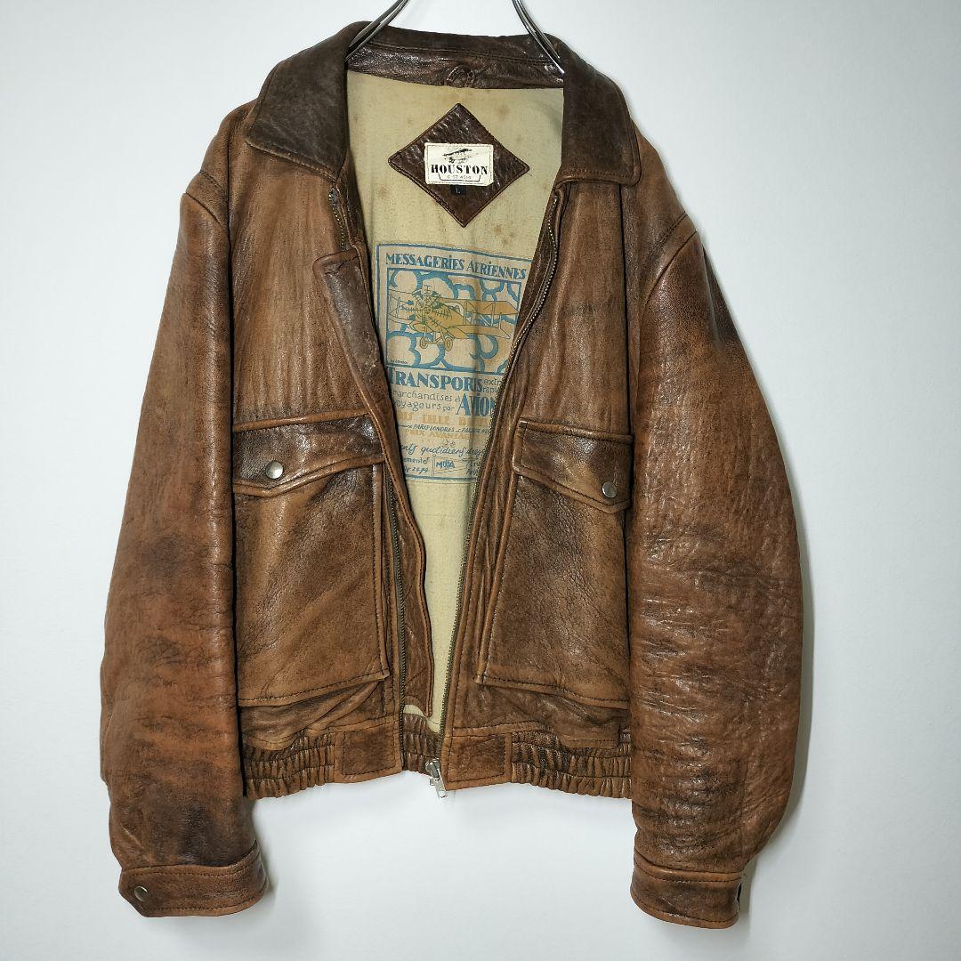 Houston ヒューストン ヴィンテージ フェード ラムレザー ジャケット L
