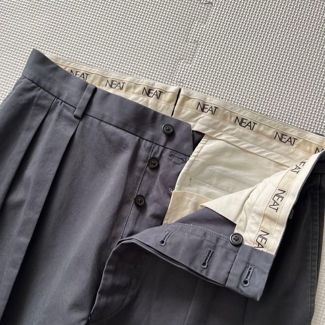 美品 NEAT Chino ニートチノ ブルーグレー 46 コットン 2タック