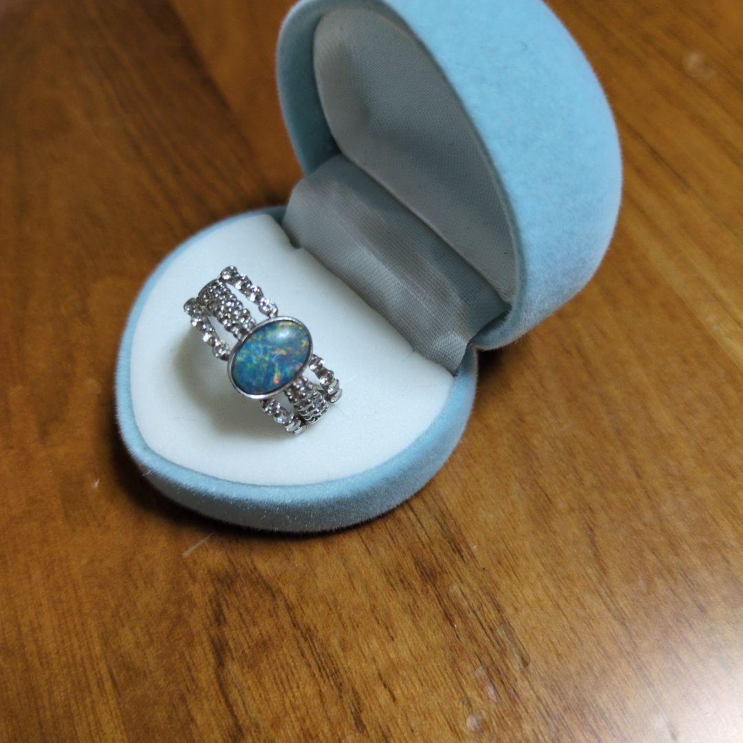レディースリング、天然オパール指輪、プラチナ、サイズ15位