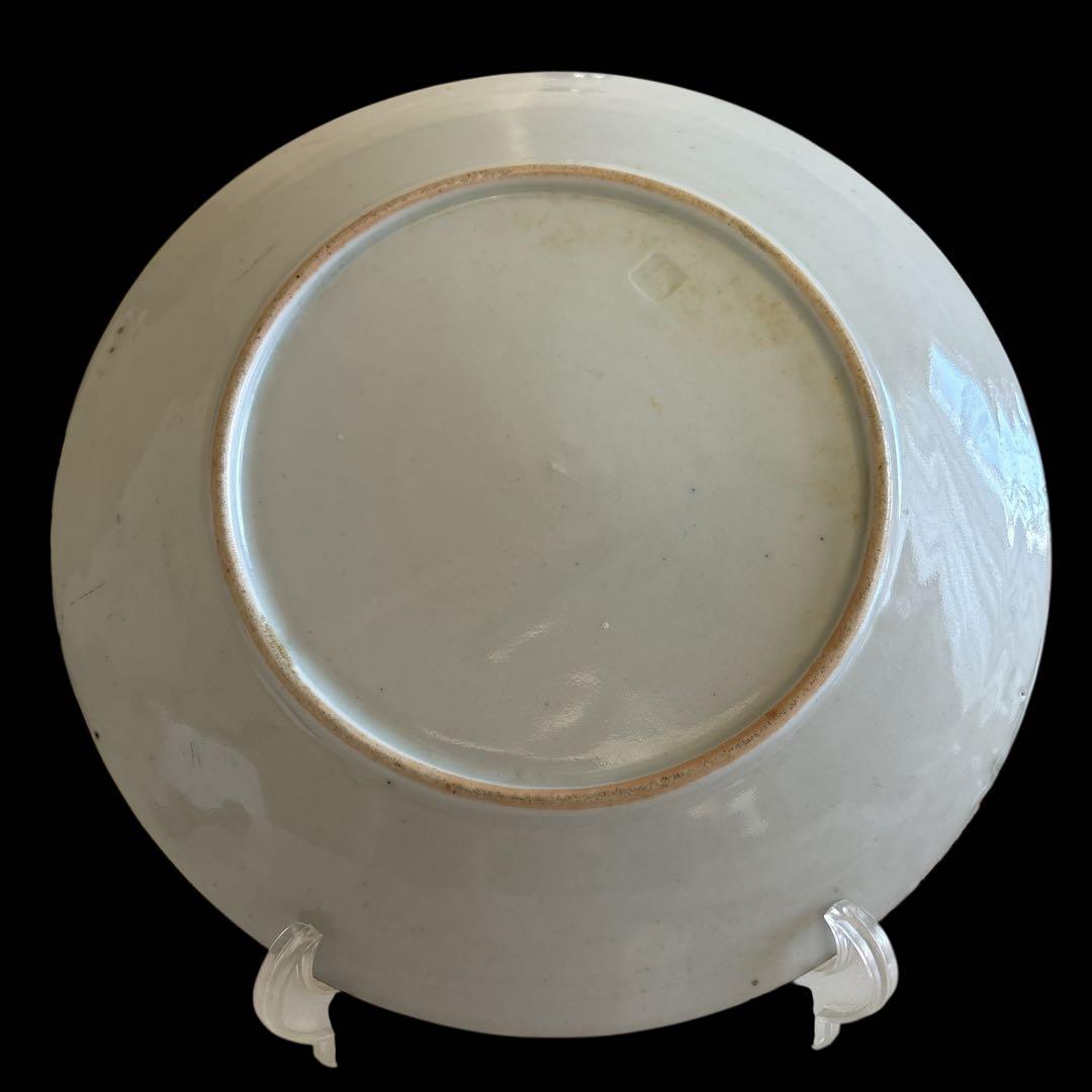 伊万里 有田 染付 印判手 中皿 割付文 楼閣山水 花枝 花唐草 見込唐草丸