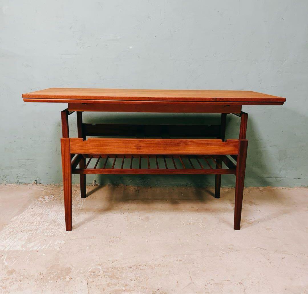 デンマーク　チーク材　エレベーターテーブル　北欧ビンテージ