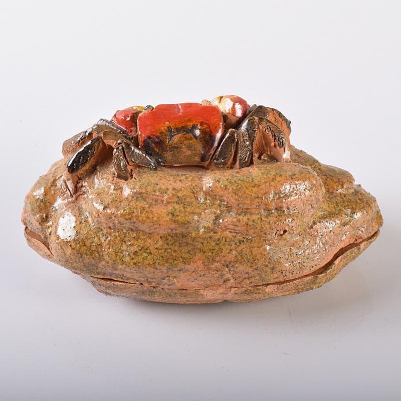 茶道具　伊予松山　水月焼　砥部焼　蟹香合　共箱　M　R8163