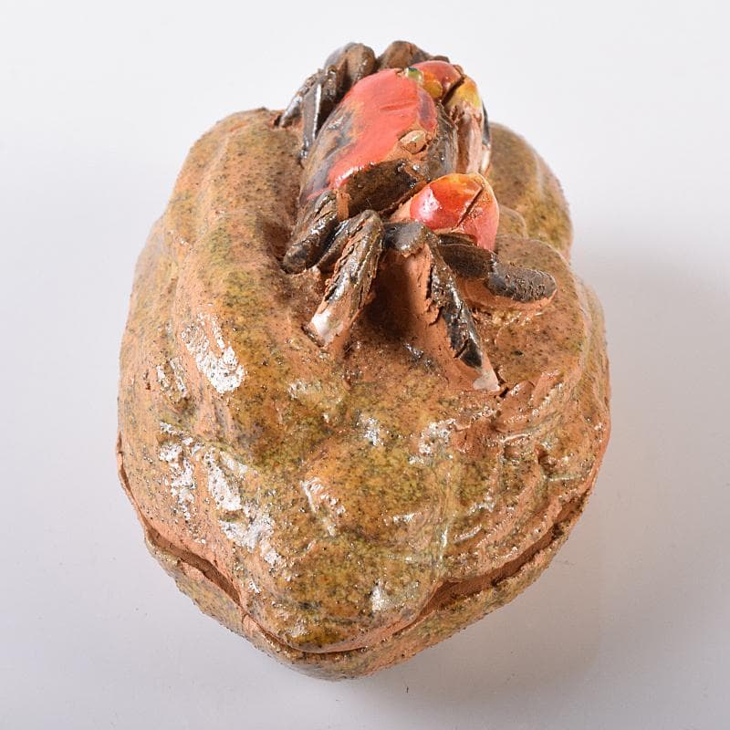 茶道具　伊予松山　水月焼　砥部焼　蟹香合　共箱　M　R8163