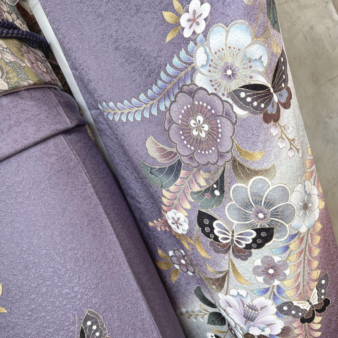 振袖　フルセット　正絹　辻が花　帯　襟　レース　薄紫　成人式　m3