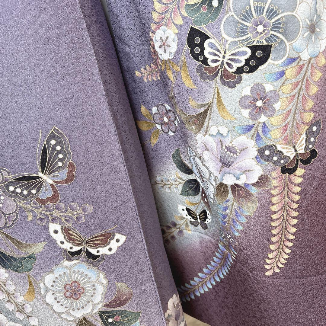 振袖　フルセット　正絹　辻が花　帯　襟　レース　薄紫　成人式　m3