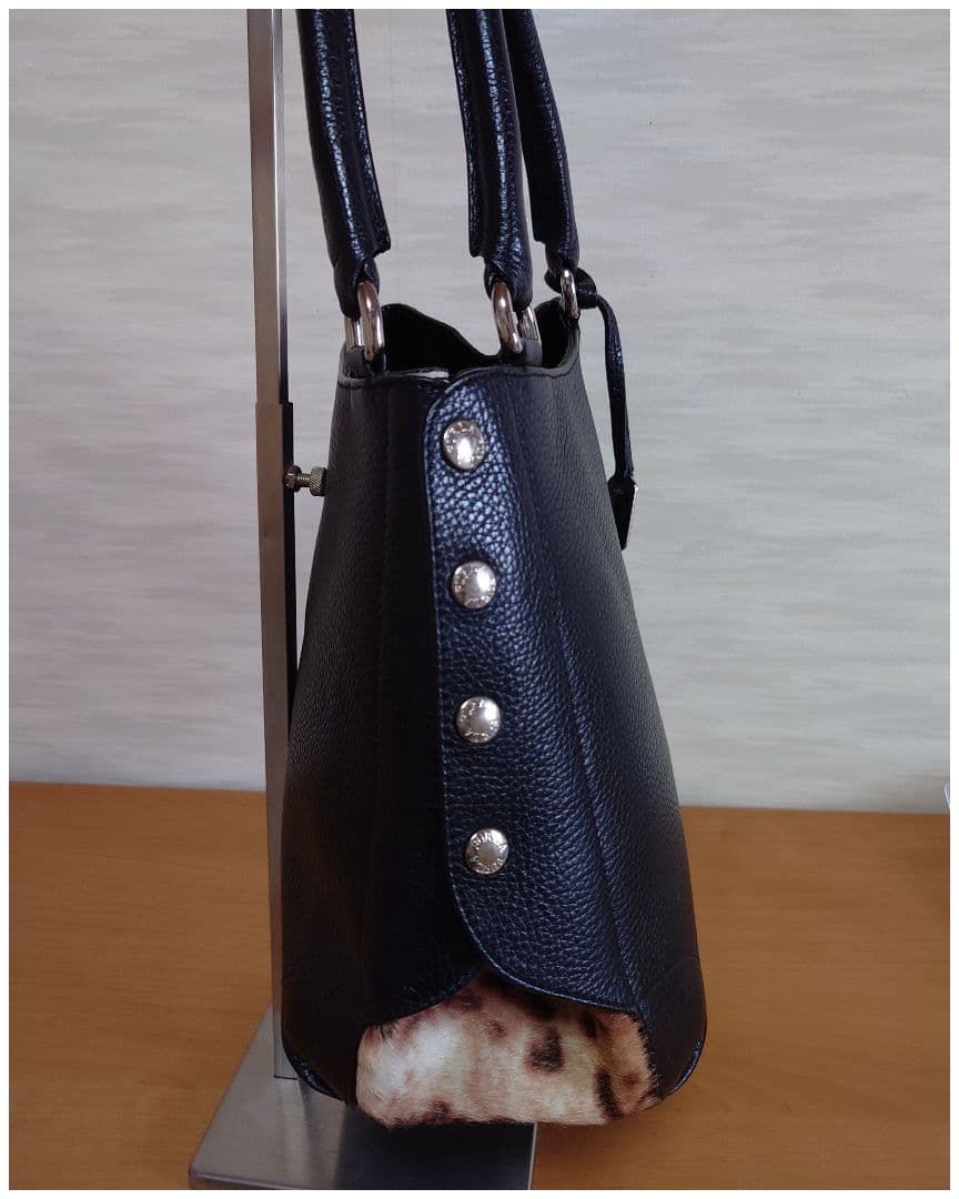 新品未使用　FURLA　フルラ　ハラコ　2way ハンド　ブラック☓レオパード
