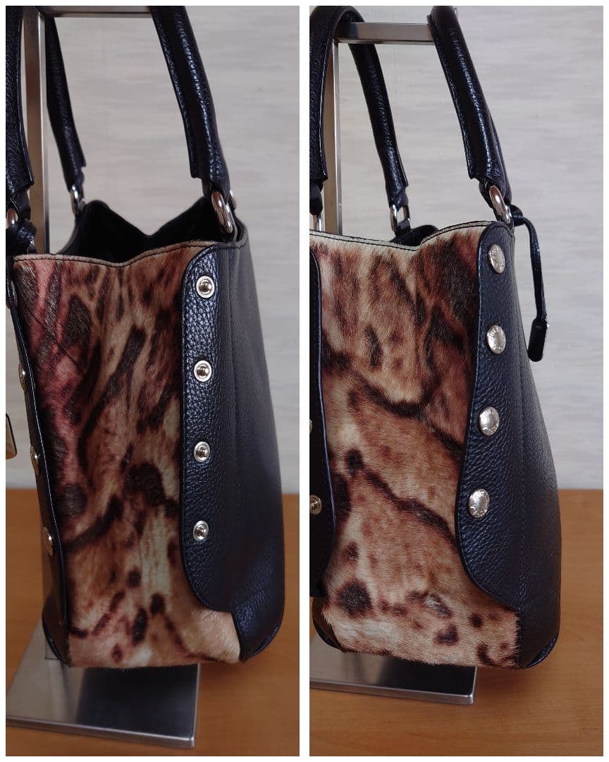新品未使用　FURLA　フルラ　ハラコ　2way ハンド　ブラック☓レオパード