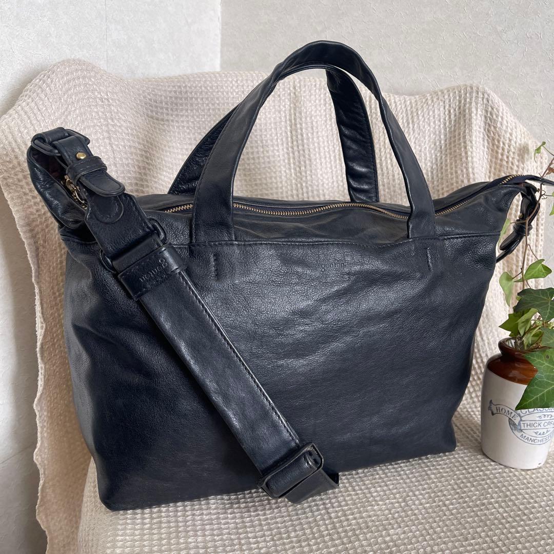 ◇ genten ゲンテン バッジョ2wayレザーショルダーバッグ ネイビー ◇