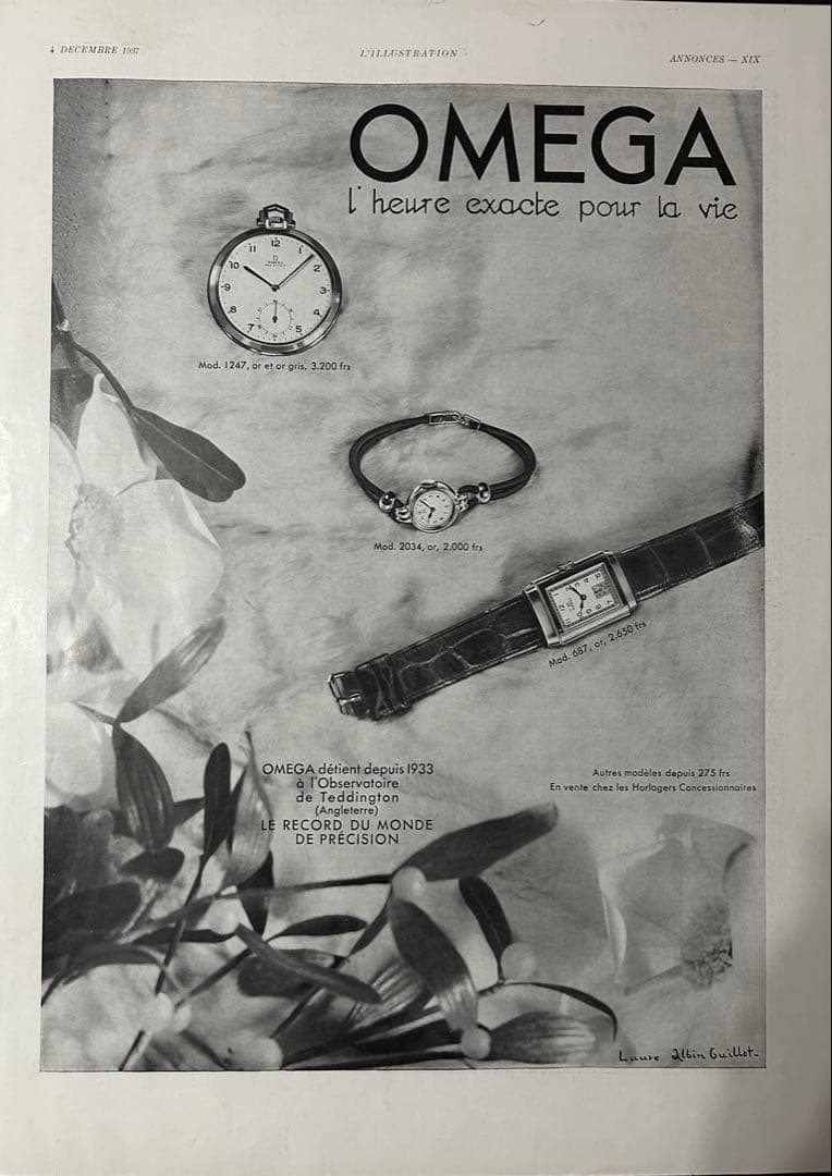 フランス雑誌L'ILLUSTRATION広告 1937年OMEGA オリジナル