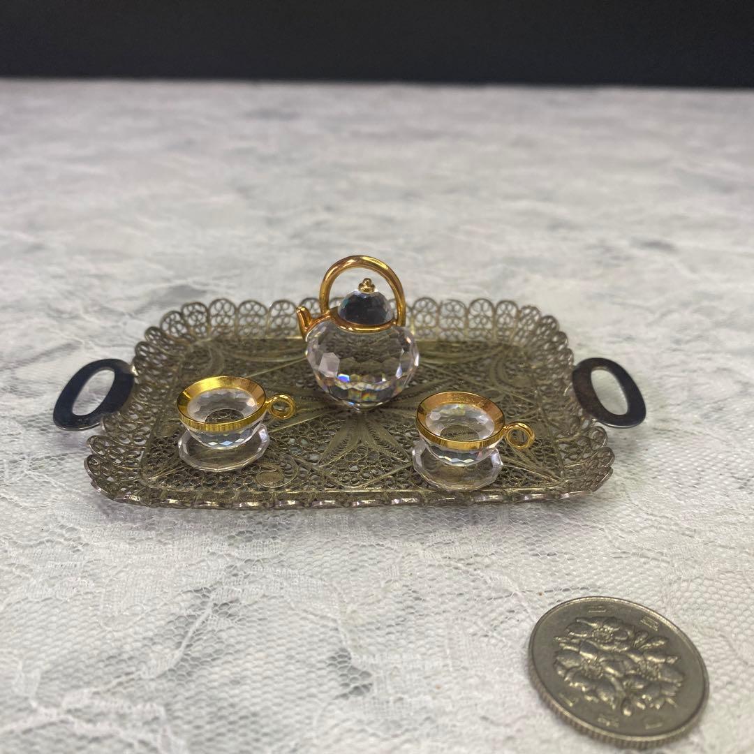 アンティーク　シルバー　800 トレー　銀線細工の可愛いミニチュアトレイ