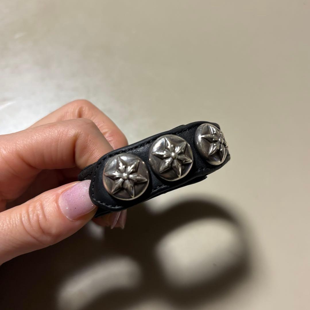 クロムハーツ　レザーブレスレット　正規品　スターボタン