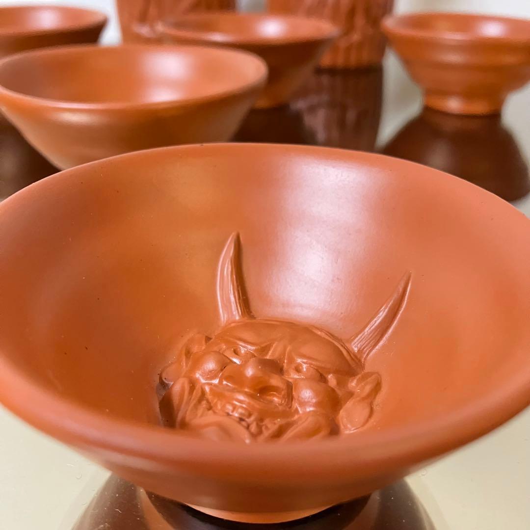 常滑焼 朱泥 酒器揃 『般若』『おかめ』