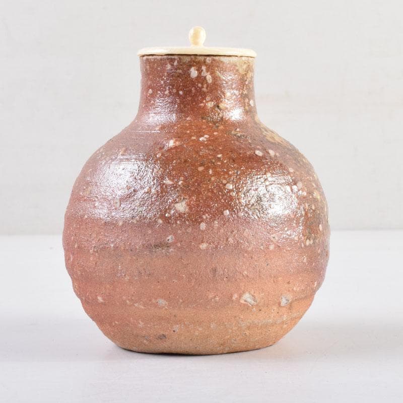 茶道具　信楽焼　上田寿方作　茶入　仕覆付　共箱　V　8952