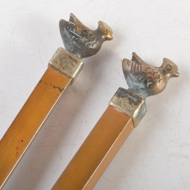 茶道具　徳全造　黄銅　鳥頭飾　火箸　共箱　C　6258