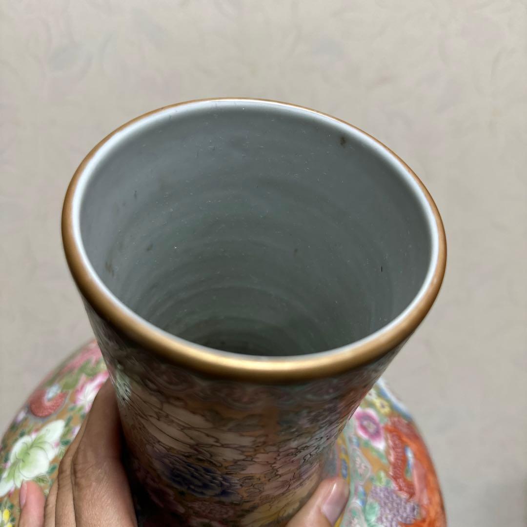 綺麗な花瓶　中国色絵龍の図　天球瓶　高さ約39cm