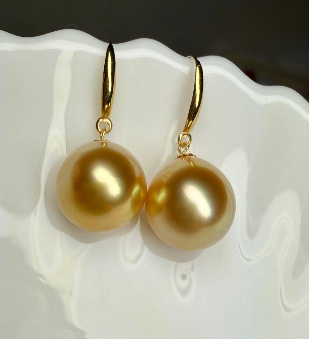 A6038 南洋真珠　天然　本真珠　ピアス 18k　海水 真珠　ゴールドパール