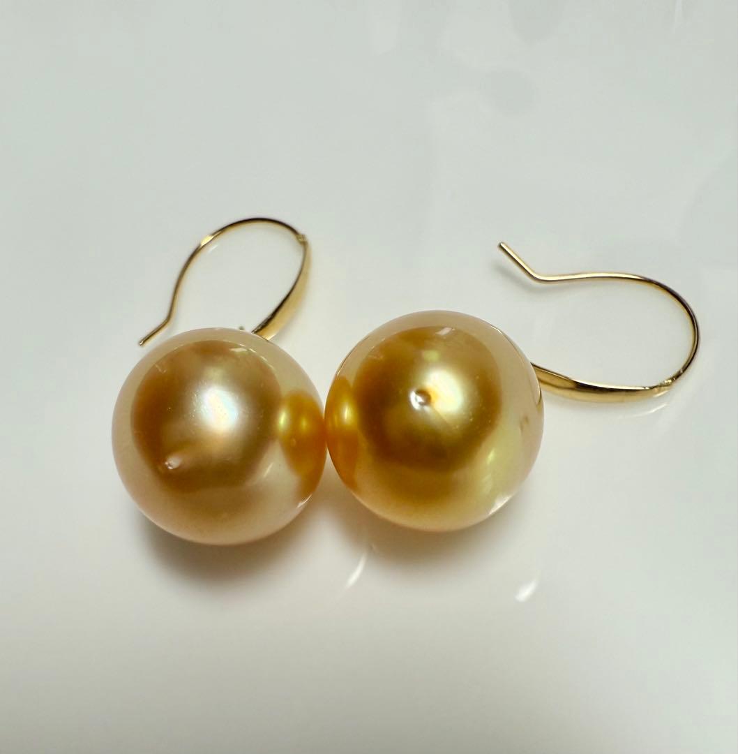 A6038 南洋真珠　天然　本真珠　ピアス 18k　海水 真珠　ゴールドパール