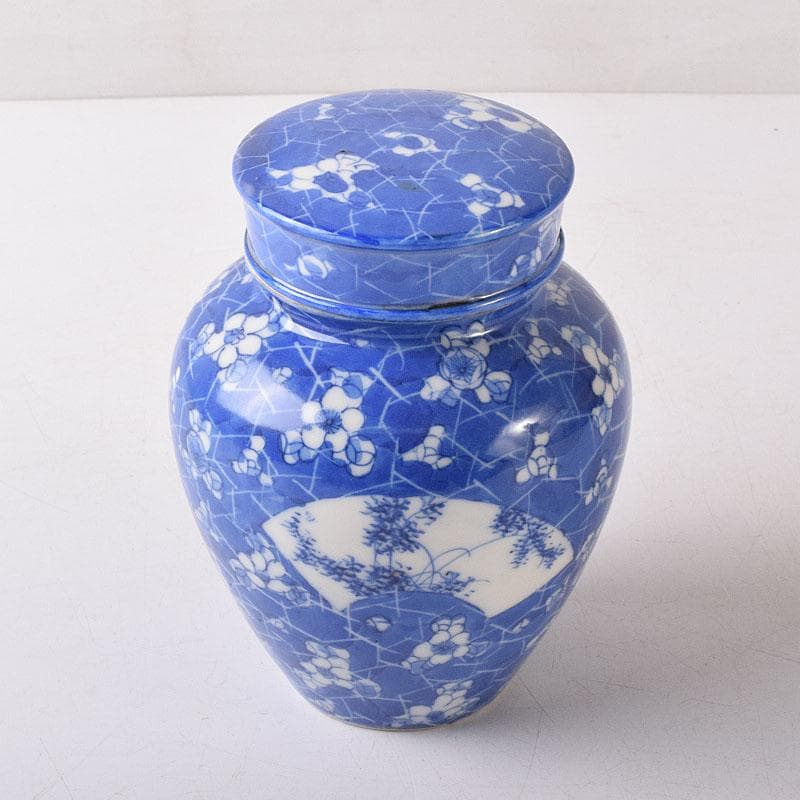 煎茶道具　瀬戸焼　古瀬戸　染付　扇窓絵花文　茶壷　茶心壷　V　R8235