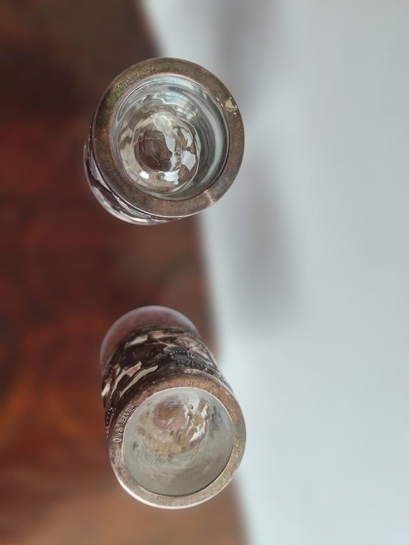 和製、シルバー、ガラス、酒器、2点セット、梅、笹