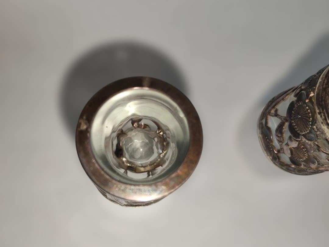 和製、シルバー、ガラス、酒器、2点セット、梅、笹