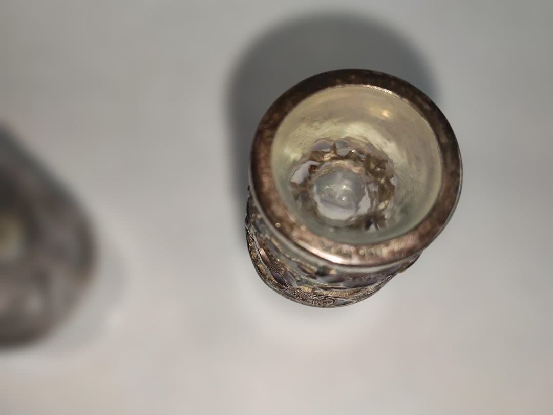 和製、シルバー、ガラス、酒器、2点セット、梅、笹