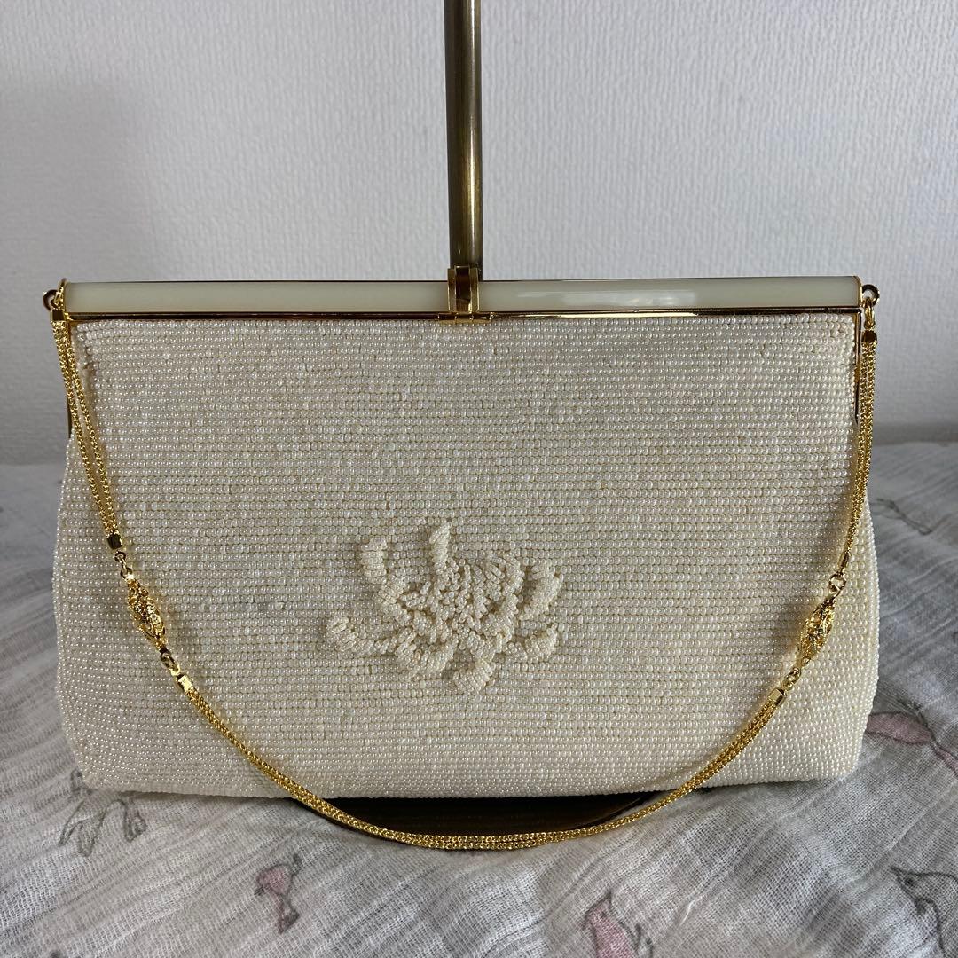 未使用品 アンティーク ビーズバッグ パーティーbag 花柄 ハンドメイド