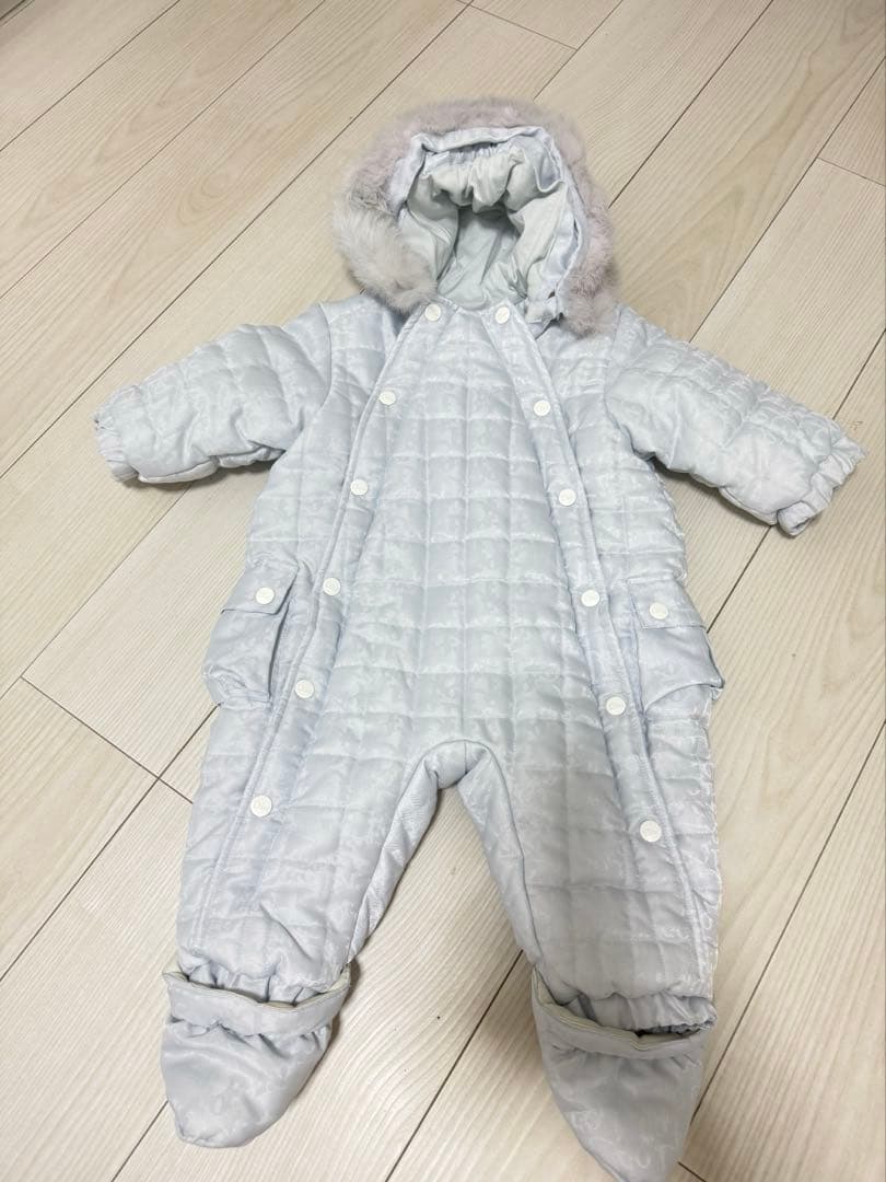 babydior ロンパース　ダウン　水色　ファー　12M 80 B品