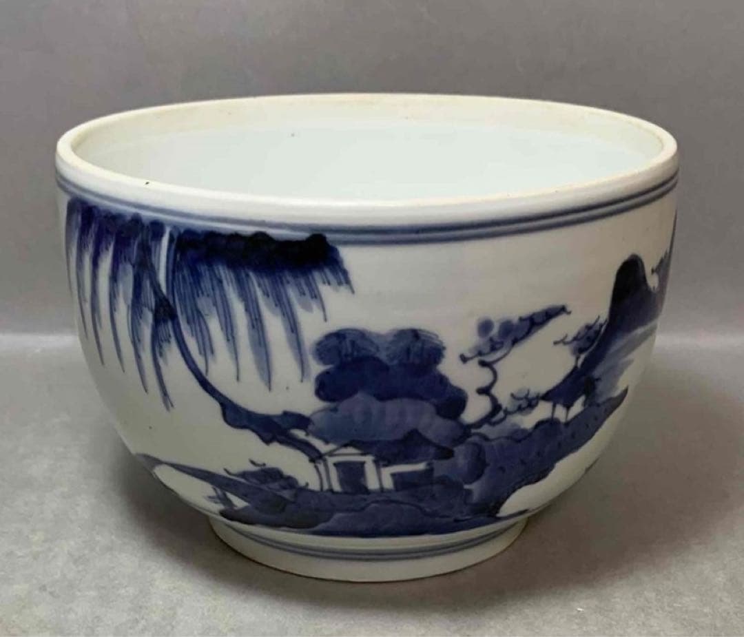 茶道具　染付山水水指