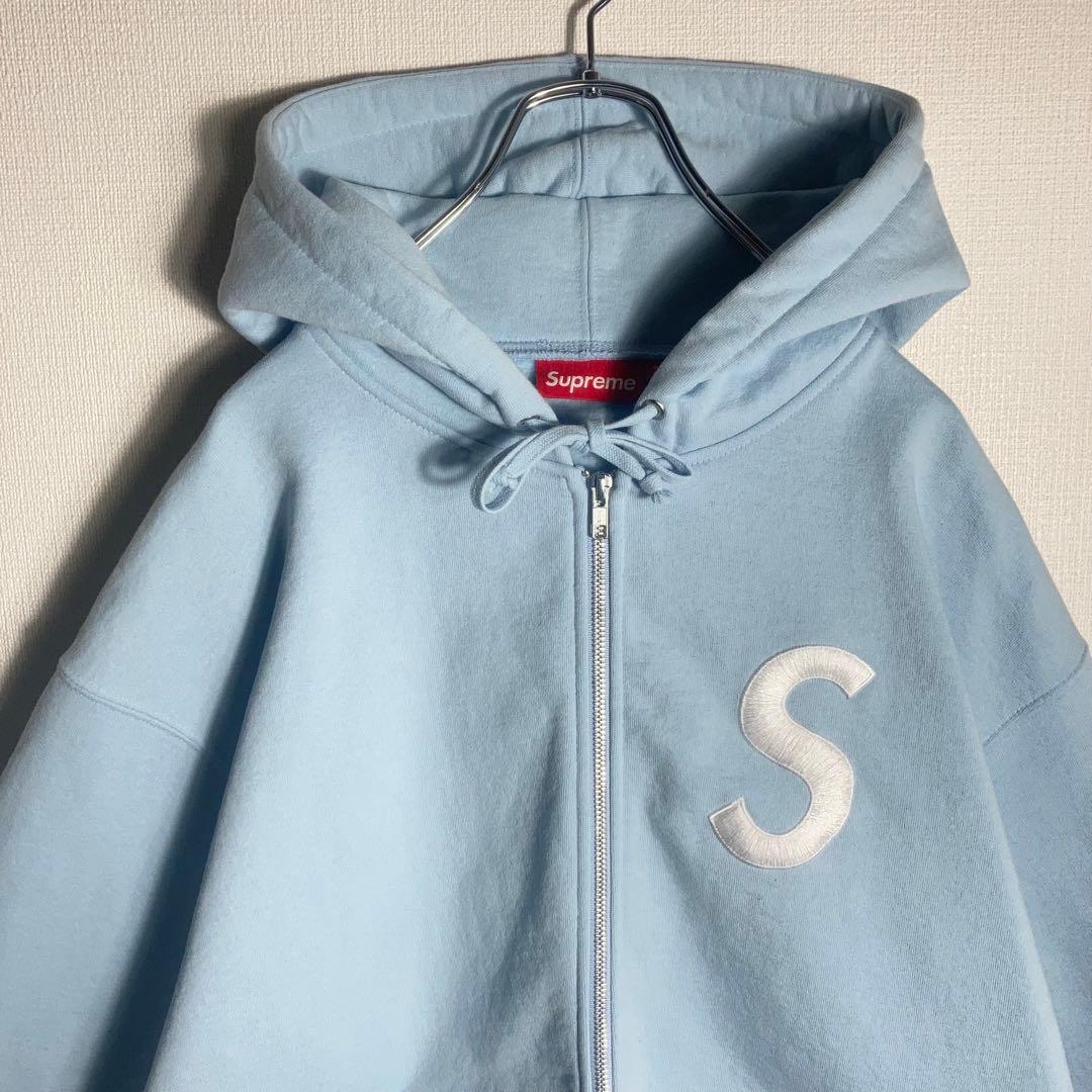 【美品】SUPREME フルジップパーカー Sロゴ 水色 L.