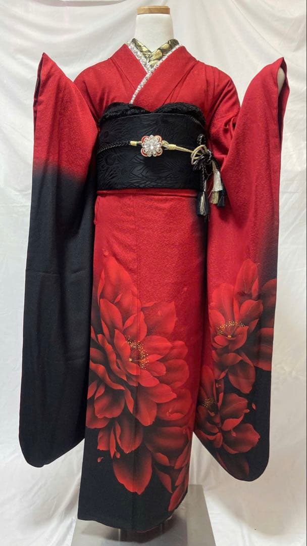 専用品赤と黒の花柄　振袖7点セット　振袖セット 成人式