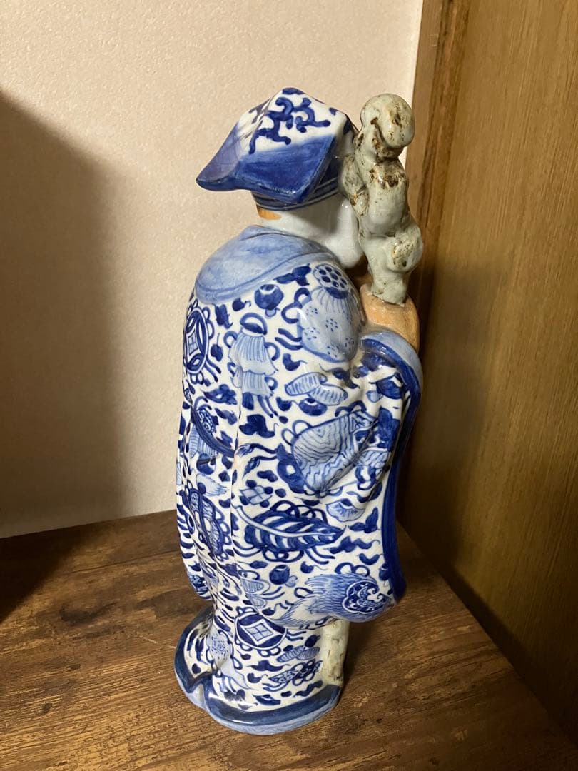 骨董）九谷焼 巨大陶器製　染付　七福神 寿老人 福禄寿　縁起物 置物　オブジェ