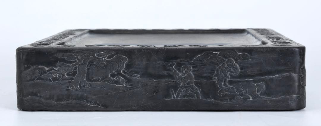 中国古玩 清乾隆帝御題詩刻 端渓石硯 12.5kg 唐木箱 書道具 古美術 骨董