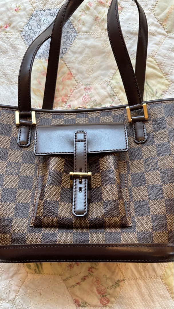 ねこパンチ様　ダミエパターン ブラウンレザートートバッグ　マノスク　pm