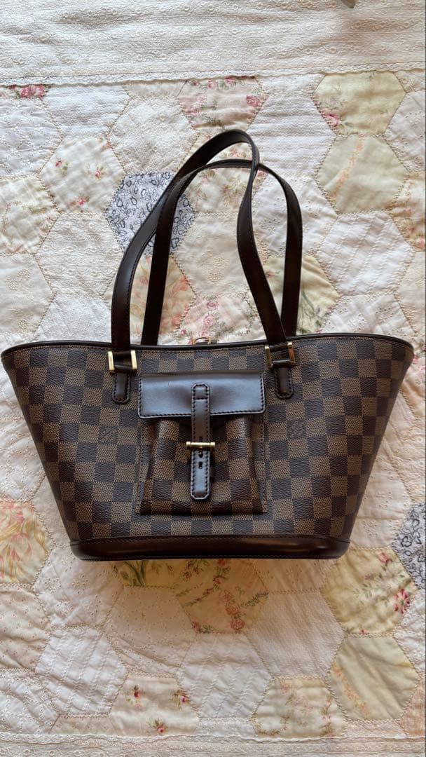 ねこパンチ様　ダミエパターン ブラウンレザートートバッグ　マノスク　pm