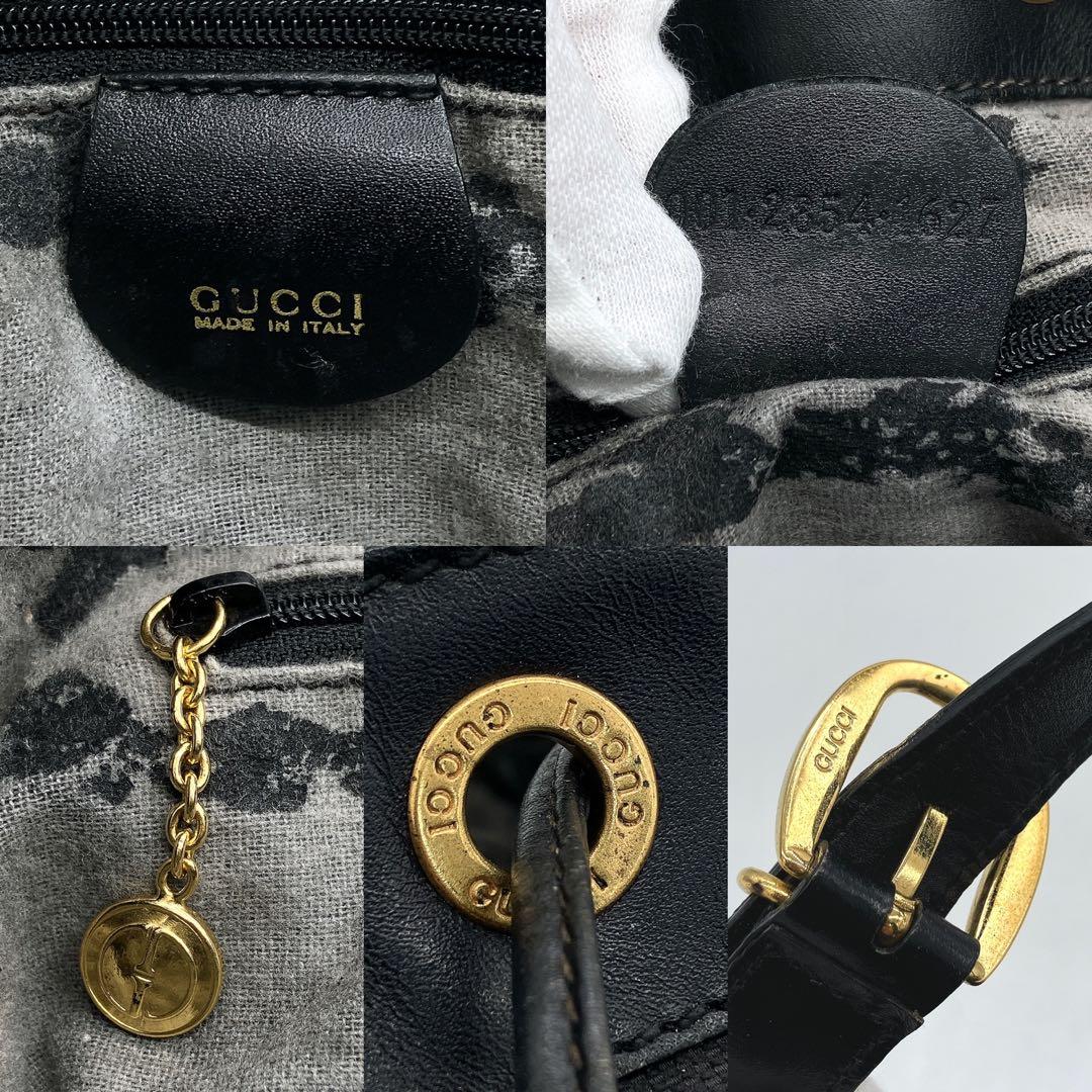 【GUCCI】ショルダーバッグ　GGキャンバス　ゴールド金具　ブラック　巾着型